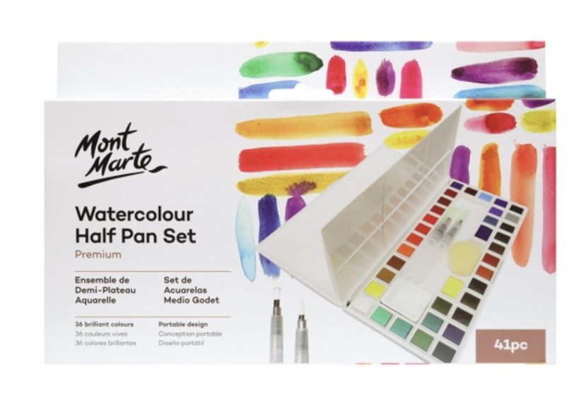 Mont Marte Premium Paint Set - Watercolour Half Pan w/Water Brush 40pc- main image