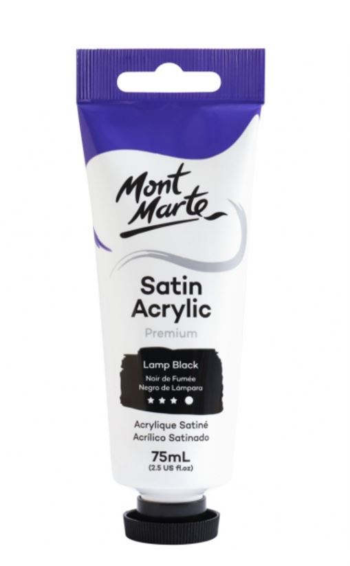 Mont Marte Premium Satin Acrylic Paint 75ml Tube - Lamp Black- main image