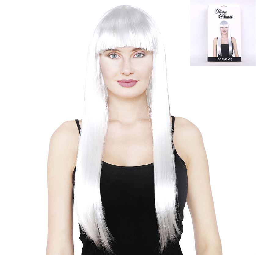 Plait Straight Pop Star White Costume Wig- main image