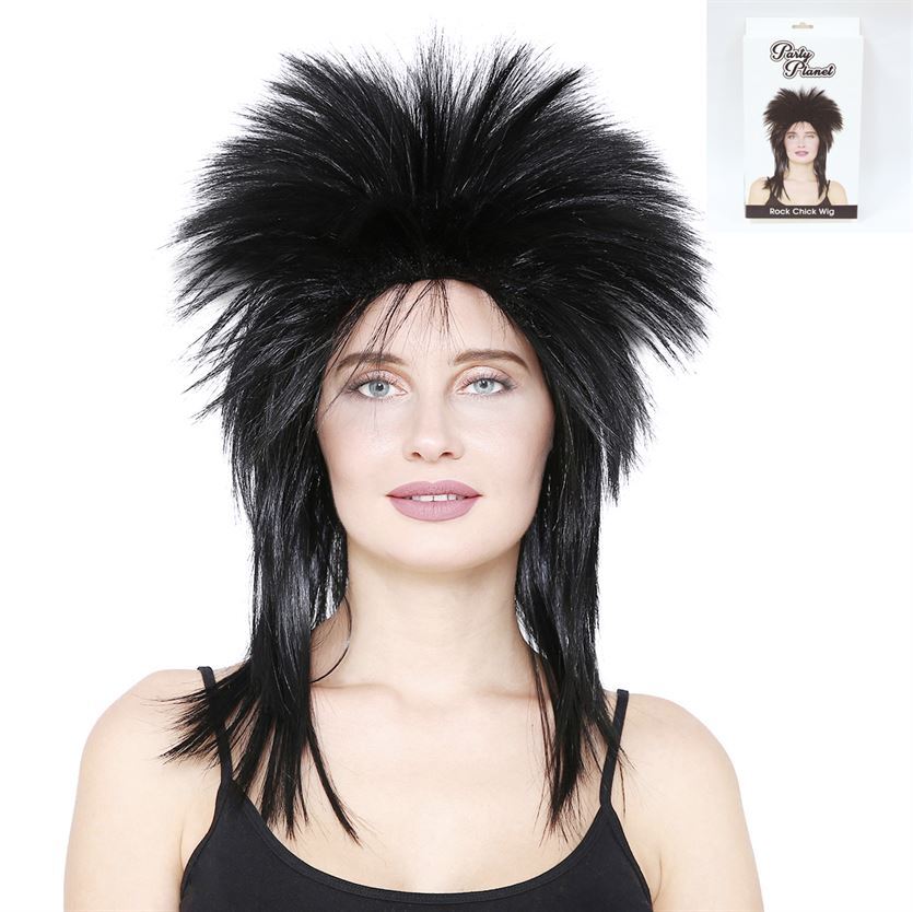 1980s Glam Rocker Punk Chick Style Black Wig- main image