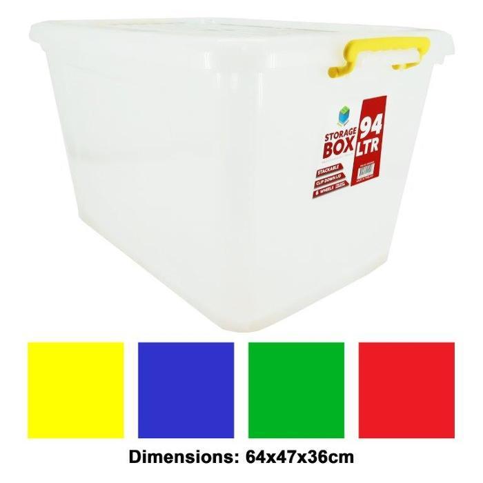HEAVY DUTY UTILITY STORAGE BINS 94L Stackable Plastic Storage Tub Container  Clear With Durable Clip