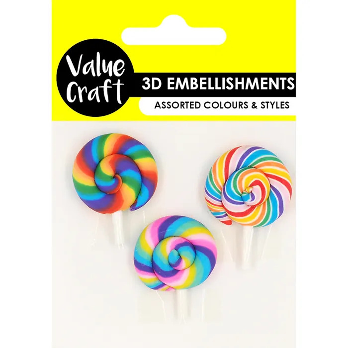 3D Lollipop Clay Embellishments 3 Pack
