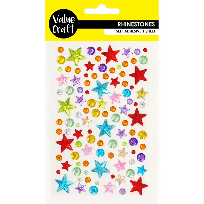 Craft Rhinestone Self Adhesive Stars Multicolour 1 Sheet Cheap Craft