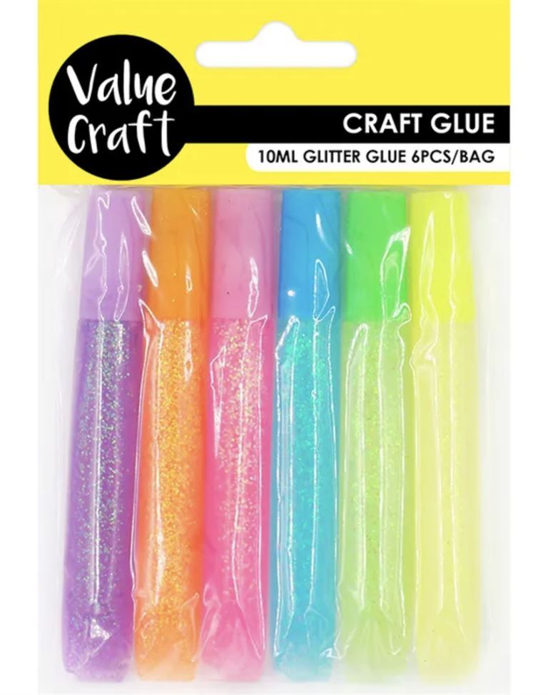 Value Craft Glitter Glue Set Fluro 6x10ml Cheap Art Supplies Online