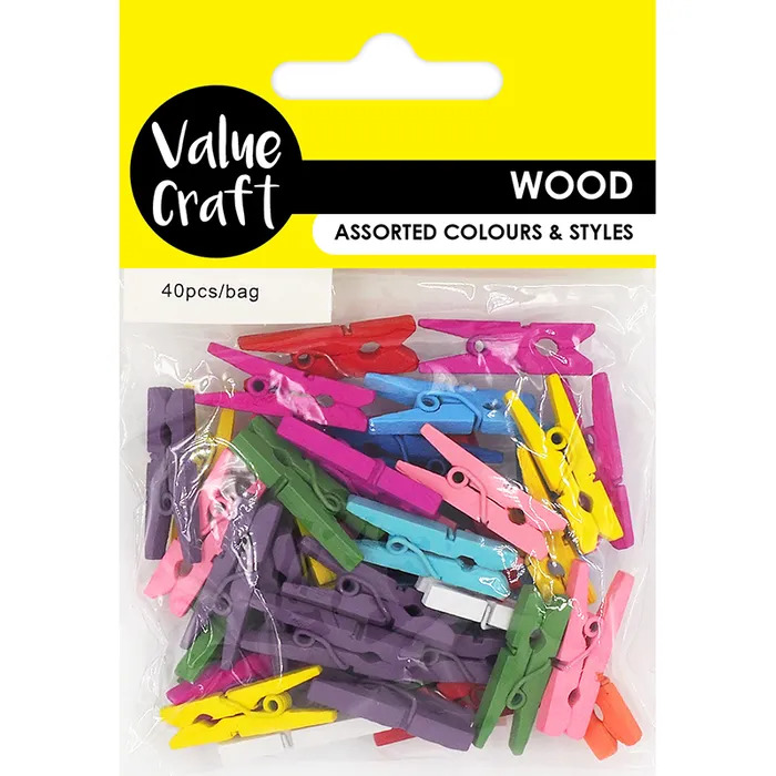 Craft Wooden Pegs 2.5cm Assorted Colours 40 Pack Cheap Craft Supplies