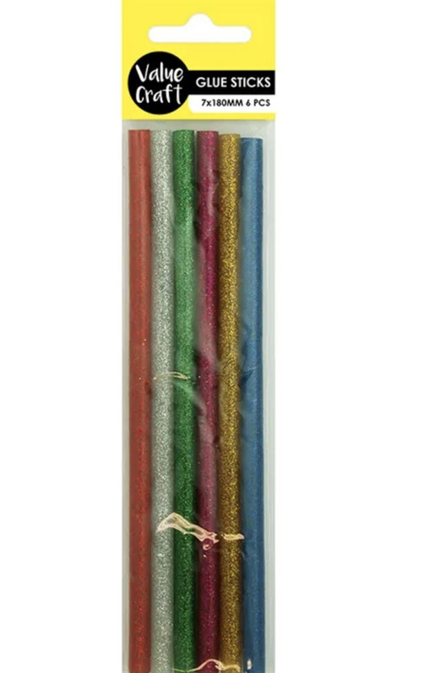 Value Craft Glue Sticks with Glitter Assorted 6pcs