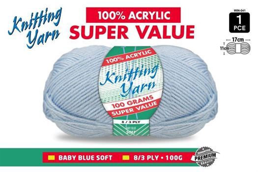 Knitting Yarn 100% Acrylic 8ply 100g Baby Blue- main image