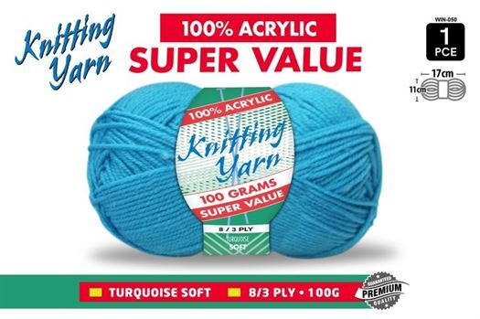Knitting Yarn 100% Acrylic 8ply 100g Aqua- main image
