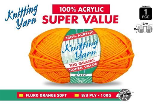 Knitting Yarn 100% Acrylic 8ply 100g Orange- main image