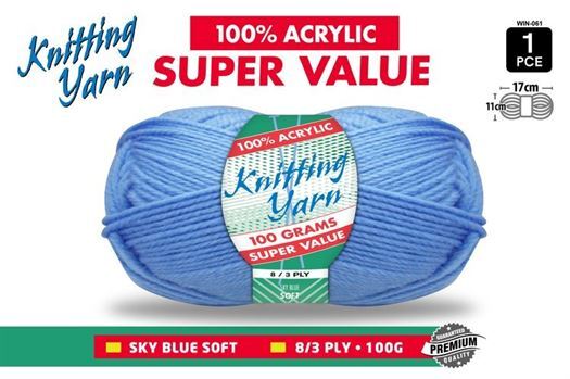 Knitting Yarn 100% Acrylic 8ply 100g Sky Blue- main image