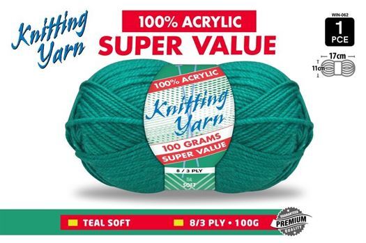Knitting Yarn 100% Acrylic 8ply 100g Teal- main image