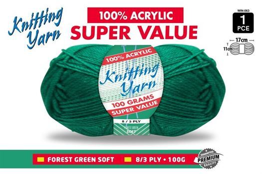 Knitting Yarn 100% Acrylic 8ply 100g Forest Green- main image