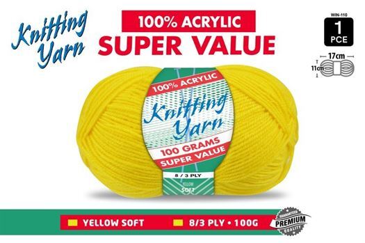 Knitting Yarn 100% Acrylic 8ply 100g Yellow- main image