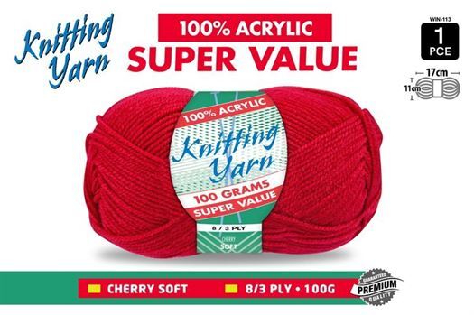 Knitting Yarn 100% Acrylic 8ply 100g Cherry- main image