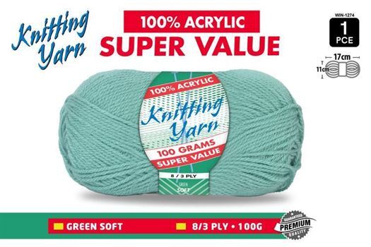 Knitting Yarn 100% Acrylic 8ply 100g Pale Green- main image
