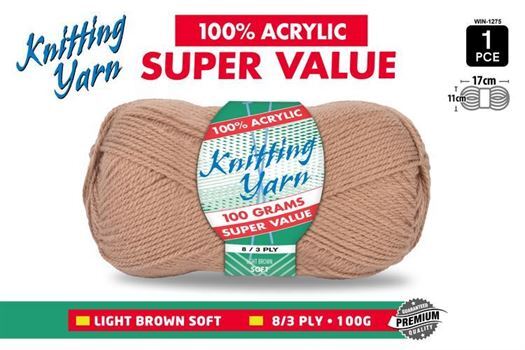 Knitting Yarn 100% Acrylic 8ply 100g Light Brown- main image