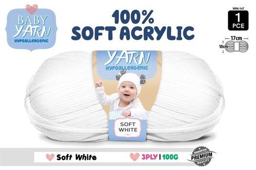 Knitting Baby Yarn 100% Soft Acrylic Crochet Ball Wool 100g 3Ply White- main image