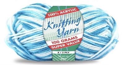 Knitting Yarn 100% Acrylic 8ply 100g Multi Colour Mix Blue White- main image