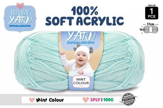 Knitting Baby Yarn 100% Soft Acrylic Crochet Ball Wool 100g 3Ply Mint- main image