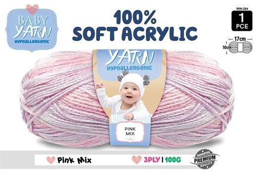 Knitting Baby Yarn 100% Soft Acrylic Crochet Ball Wool 100g 3Ply Baby Girl Pink Mix- main image