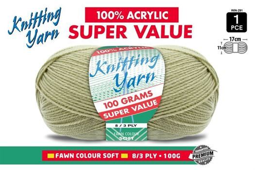 Knitting Yarn 100% Acrylic 8ply 100g Fawn- main image