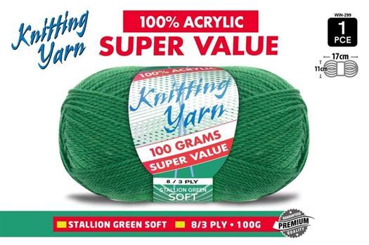 Knitting Yarn 100% Acrylic 8ply 100g Stallion Green- main image