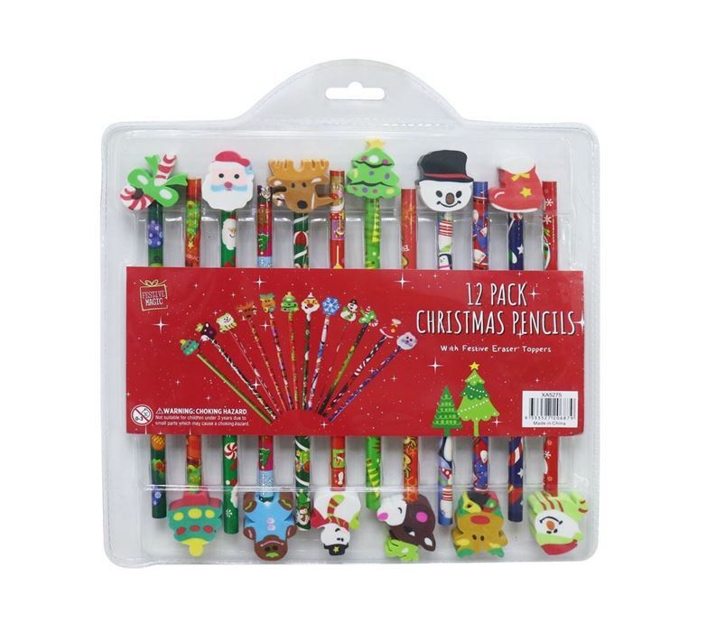 Christmas Pencils with Festive Eraser Toppers - 12 Pack- main image