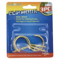 Brass Coated Cup Hooks 50mm 3pk- main image