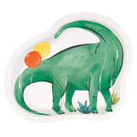 Partying Dino Shaped Paper Plates 21.5cm 8 Pack- main image