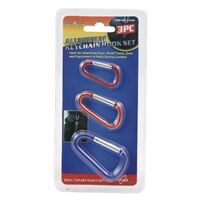3pc Snap Hook Set Aluminium Carabiner Camping Spring Clip Coloured Assorted Sizes- main image