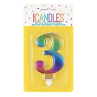 Numeral Candle 3 - Metallic Rainbow- main image