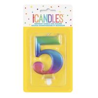 Numeral Candle 5 - Metallic Rainbow- main image