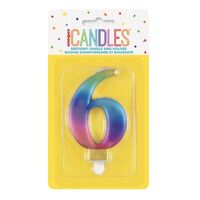 Numeral Candle 6 - Metallic Rainbow- main image