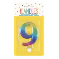 Numeral Candle 9 - Metallic Rainbow- main image