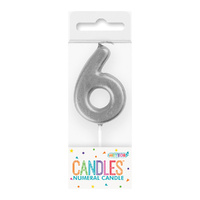 Mini Silver Numeral Pick Candles Number 6- main image