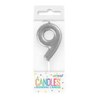Mini Silver Numeral Pick Candles Number 9- main image
