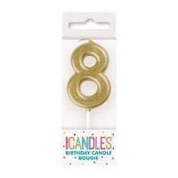 Mini Gold Numeral Pick Candles Number 8- main image