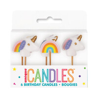 Unicorn & Rainbow Pick Candles 6 Pack- main image