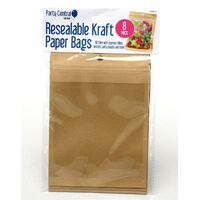 8pk Resealable Eco Brown Paper Bags 12cm x 17cm- main image