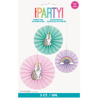 Paper Fan Decorations With Unicorn Decals Assorted 3 Pack- main image