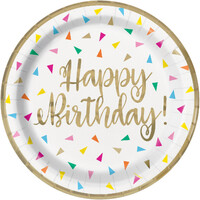 Bright Triangle Birthday Foil Stamped Paper Plates 18cm 8 Pack- main image