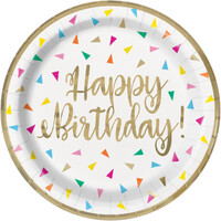Bright Triangle Birthday Foil Stamped Paper Plates 23cm 8 Pack- main image