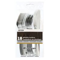 18 Pack Silver Metallic Assorted Cutlery - 6 Knives 6 Forks 6 Spoons- main image