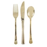 18 Pack Gold Metallic Assorted Cutlery - 6 Knives 6 Forks 6 Spoons- main image