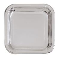 Silver Foil Square Paper Plates 8 Pack 18cm- main image