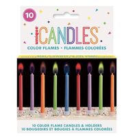 10 Colour Flame Candles With Holders- main image