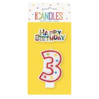 Numeral Candle With Happy Birthday Cake Topper - 3- main image