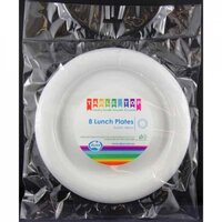 Reusable White 180mm Plastic Lunch Plates 8 Pack- main image