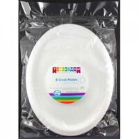 Reusable White 315x245mm Plastic Oval Plates 8 Pack- main image
