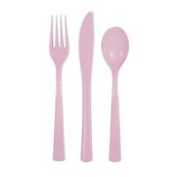 18 Pack Lovely Pink Assorted Reusable Cutlery - 6 Knives 6 Forks 6 Spoons- main image